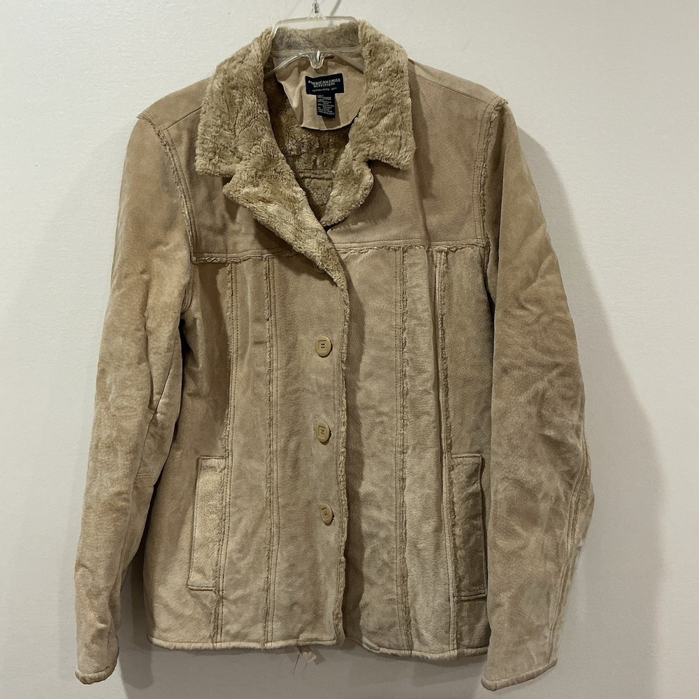 AE American Eagle Y2K Womens Sz L Suede Leather Jacket Brown Sherpa Western